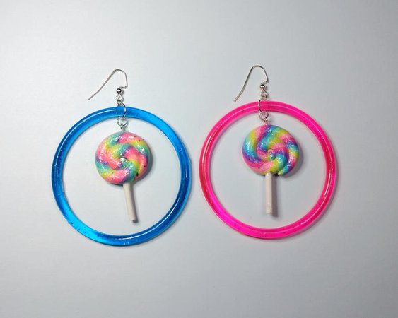 Glitter Lollipop Hoop Earrings Kawaii Earrings Kawaii | Etsy