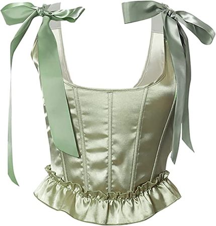 Corset for Women Green Corset Top Floral Corset Corset Lacing Women Lace Up Corset Top Sexy Boned Lace Up Fairy Top