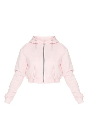Baby Pink Crop Zip Hoodie | Tops | PrettyLittleThing