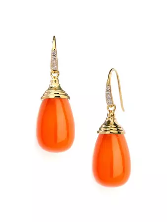 Syna Mogul 18K Gold, Diamond & Orange Chalcedony Drop Earrings