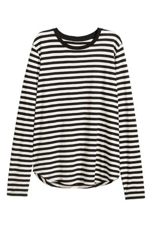 Long-sleeved jersey top | Black/White striped | LADIES | H&M NZ