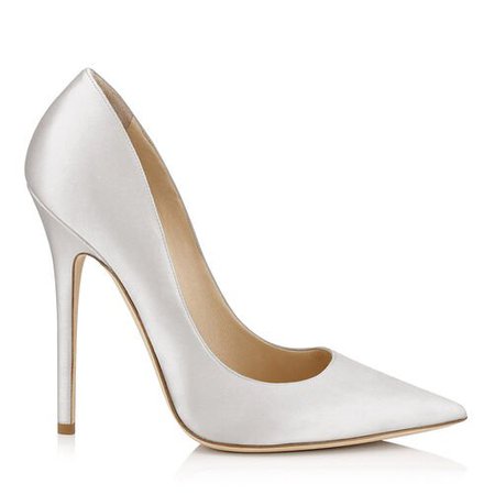 White Anouk Pointy Toe Pumps in Satin