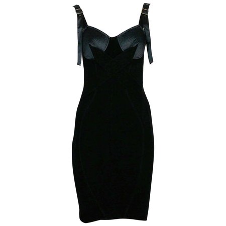 Jean Paul Gaultier Iconic Black Bondage Cone Bra Mini Bodycon Dress Size S For Sale at 1stDibs