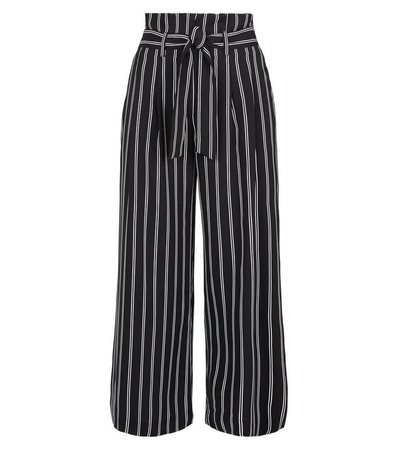Black Stripe Tie High Waist Crop Trousers | New Look