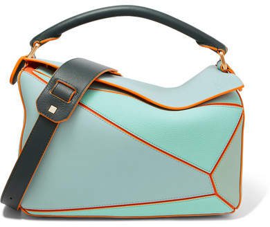 Paula's Ibiza Puzzle Color-block Textured-leather Shoulder Bag - Turquoise