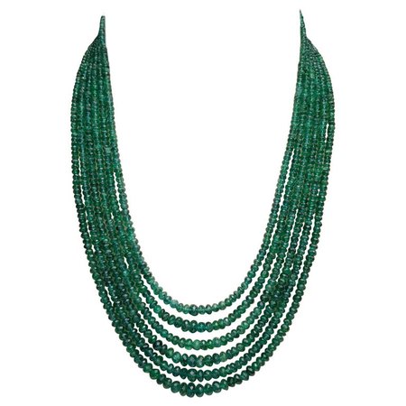 Natural Faceted 302 Carat Emerald Bead 6-Strand Necklace