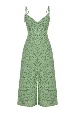 Clothing : Midi Dresses : 'Cornelia' Green Tonal Floral Midi Dress