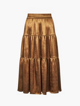 Denney Inu Satin Skirt Gold Brown | French Connection US