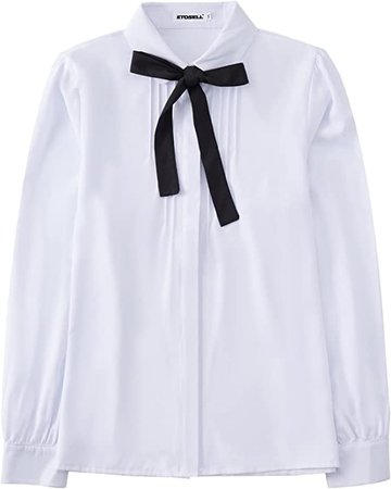 ETOSELL Lady Bowknot Baby Peter Pan Collar Shirt Womens Long Sleeve OL Button-Down Shirts White Blouses at Amazon Women’s Clothing store