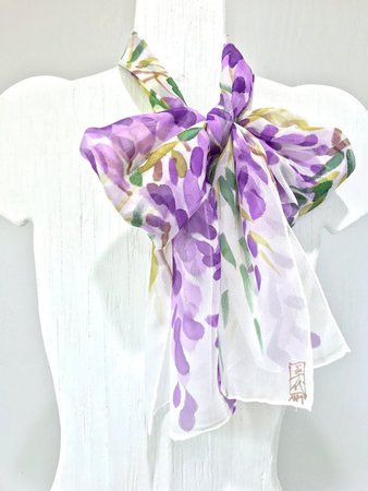Hand painted silk scarf Japan Scarf Chiffon Scarf Purple | Etsy