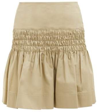 Oliko Smocked Cotton Poplin Skirt - Womens - Beige
