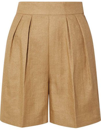 Pleated Woven Shorts - Beige
