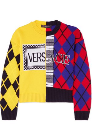 Versace | Paneled printed intarsia wool-blend sweater | NET-A-PORTER.COM