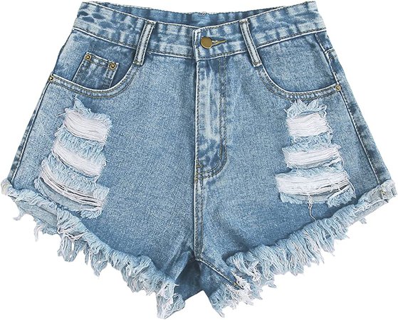 WDIRARA Women's Raw Hem Ripped Button Front Wide Leg Denim Jeans Casual Solid Shorts at Amazon Women’s Clothing store