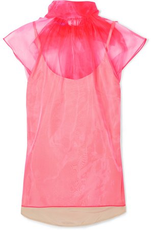 Prada | Bow-embellished neon silk-organza top | NET-A-PORTER.COM