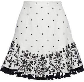 Tali Tasseled Embroidered Linen Mini Skirt