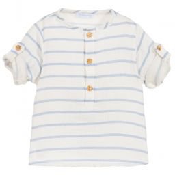 Laranjinha - Boys Blue Stripe Cotton Shirt | Childrensalon