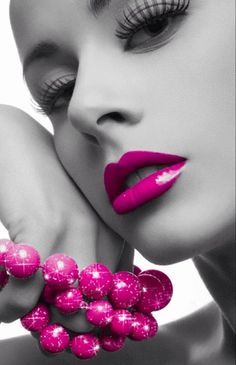 Black & White Model Pink Lips & Beads