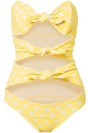 Triple Poppy Cutout Knotted Polka-dot Stretch-crepe Swimsuit