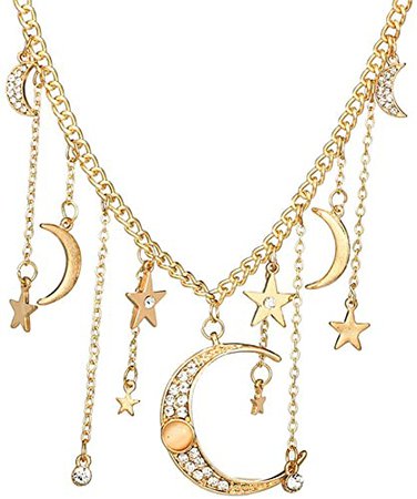 Amazon.com: Fashion Bohemia Gold Color Crystal Star Moon Tassel Pendant Necklaces For Women Party Jewelry Accessories: Clothing