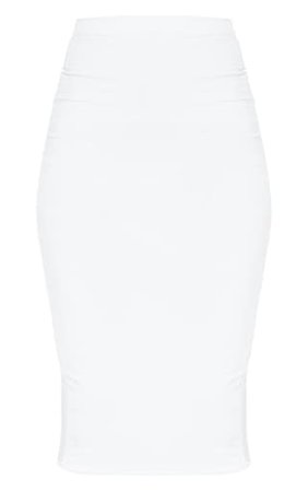 Aidy White Slinky Long Line Midi Skirt | PrettyLittleThing