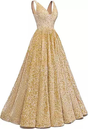 Amazon.com: SMORBRID Sparkly Sequin Prom Dresses 2024 Long V Neck A-Line Formal Evening Dresses Ball Gowns for Women with Pockets : Clothing, Shoes & Jewelry