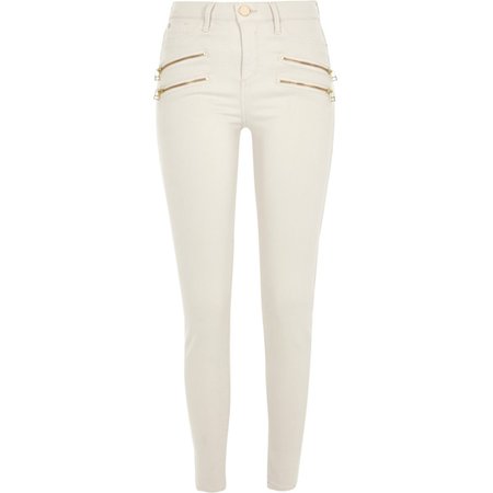 Cream Molly double zip mid rise jeggings - Jeggings - Jeans - women
