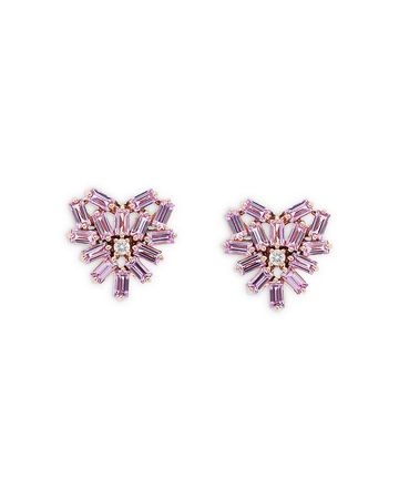 SUZANNE KALAN 18K Rose Gold Pink Sapphire & Diamond Heart Stud Earrings | Bloomingdale's