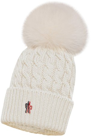 Moncler Cable Virgin Wool Beanie with Genuine Fox Fur Pom
