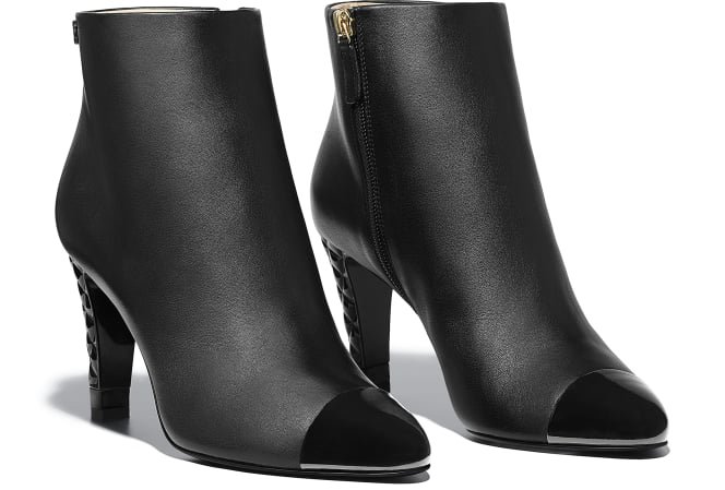 Chanel Short Boots Black Lambskin Patent Calfskin