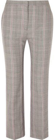 Cropped Prince Of Wales Checked Woven Straight-leg Pants - Gray