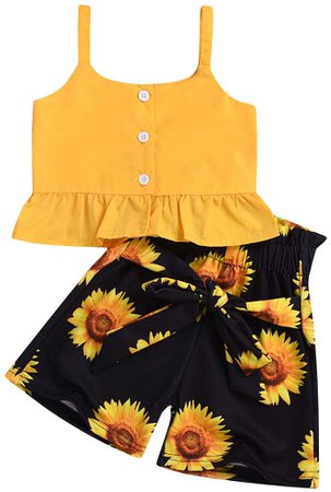 Amazon.com: Toddler Girls Summer Short Set Halter Ruffle Top+Tassel Pineapple Pants Summer Clothes Outfit (Sunflower-Blue, 2-3T): Clothing