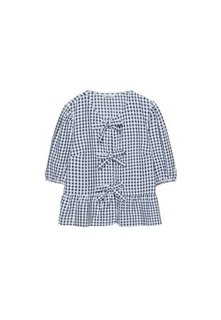 Gingham blouse with knot detail - Women's Shirts & Blouses | Stradivarius United States