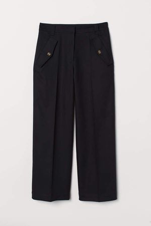 Ankle-length Twill Pants - Black