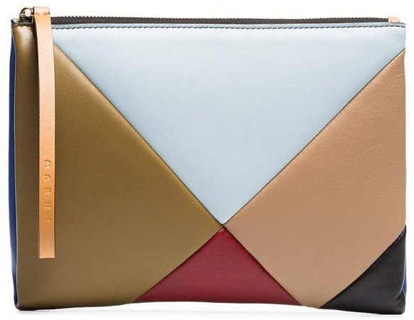 Multicoloured geometric leather pouch