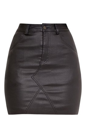 Eviane Black Coated Denim Skirt | Denim | PrettyLittleThing