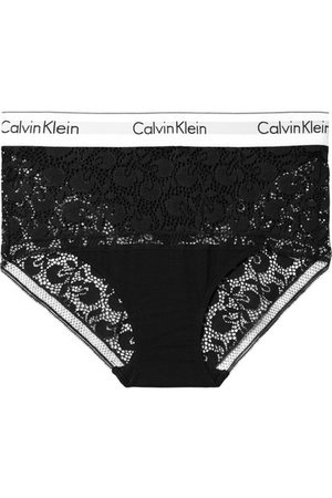Calvin Klein Underwear | Cotton jersey-trimmed stretch-lace briefs | NET-A-PORTER.COM