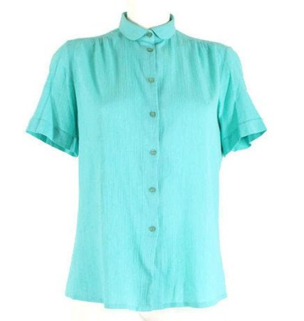 80s Vintage womens button down shirt in aqua blue Short | Etsy
