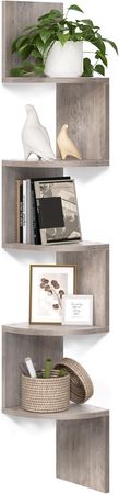 Amazon.com: VASAGLE Corner Shelf Wall Mount, 5-Tier Floating Corner Bookshelf, Plant Shelf for Bedroom, Living Room, Bathroom, Home Office, Simply Black ULBC072B01 : Home & Kitchen