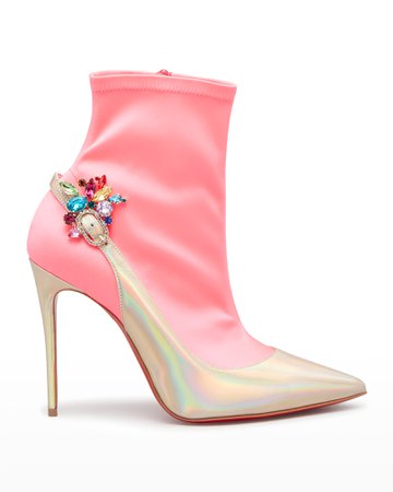Christian Louboutin Jessie Iridescent Jeweled Red Sole Booties | Neiman Marcus
