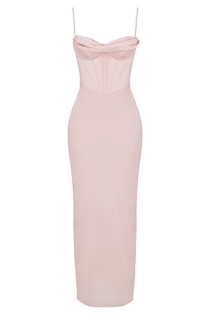 Clothing : Max Dresses : 'Charmaine' Blush Pink Corset Maxi Dress