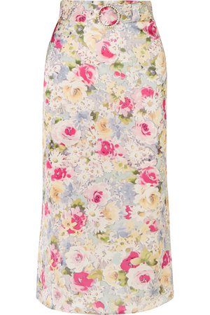 Art Dealer | Rosie belted floral-print satin midi skirt