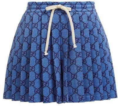 Gg Pleated Technical Jersey Shorts - Womens - Light Blue