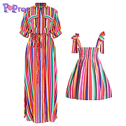Mom Girl Colorful Stripes Matching Dress - popreal.com