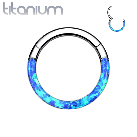 Implant Grade Titanium Blue Opal Inlay Septum Daith Clicker Hinged Hoop Ring | Pierced Universe