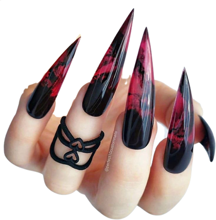 long black&red nails