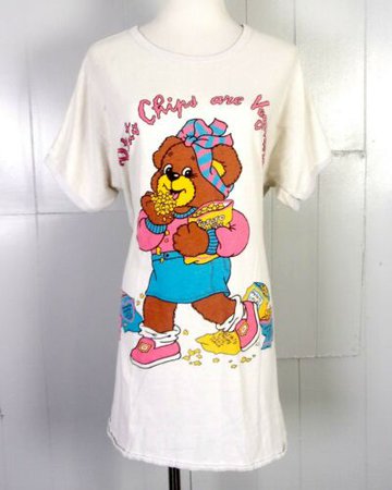 vtg 80s retro Sleep Pajama T-Shirt Shirt Bear Potato Chips are Vegetables OSFA | eBay