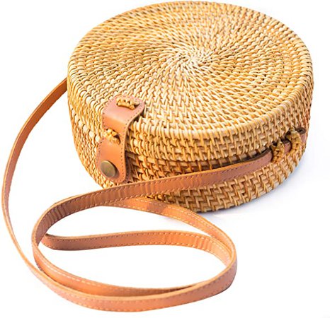 Handwoven Round Rattan Bag Shoulder Leather Straps Natural Chic Hand NATURAL NEO: Handbags: Amazon.com