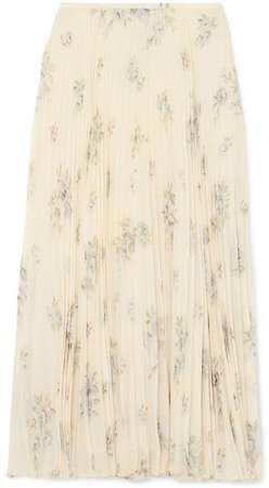 Abbot Pleated Floral-print Silk-chiffon Midi Skirt - Off-white
