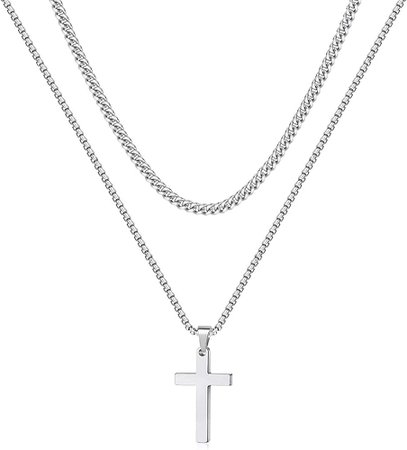 Amazon.com: Cross Necklace for Men, Mens Cross Necklaces Cross Chain Silver Stainless Steel Cross Pendant Necklace Layered Cuban Link Chain for Men 20-22 Inch Cross Necklace for Men Boys Women Girls Jewelry Gifts : Clothing, Shoes & Jewelry